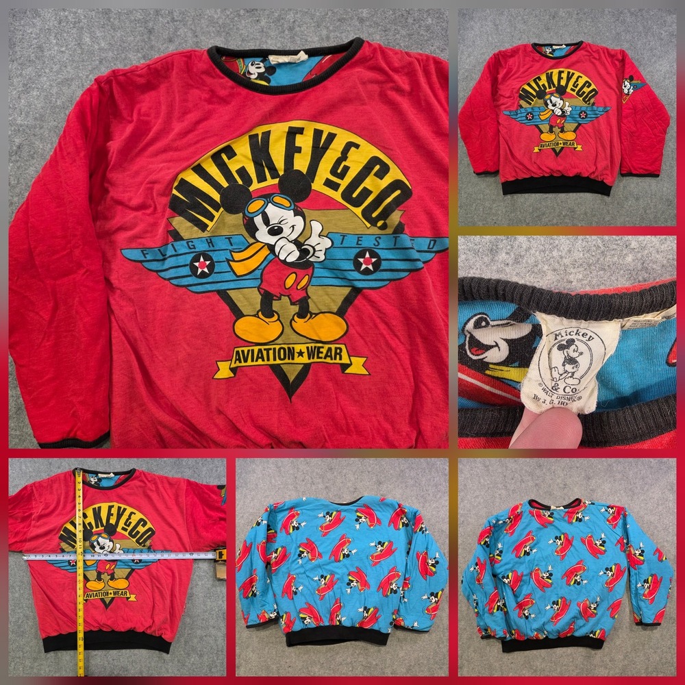 Vintage Mickey & Co Sweatshirt Mens One Size Reversible Aviation Graphic